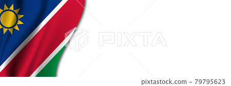 Namibia flag on white background. White background with place for text near the flag of Namibia 79795623