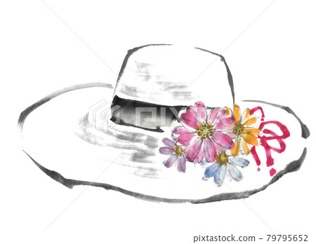 White hat painted with ink painting technique White hat painted with ink painting technique 79795652