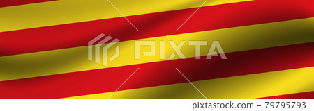 Banner with the flag of Catalonia. Fabric texture of the flag of Catalonia 79795793