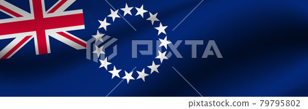 Banner with the flag of Cook Islands. Fabric texture of the flag of Cook Islands Banner with the flag of Cook Islands. Fabric texture of the flag of Cook Islands 79795802