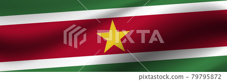Banner with the flag of Suriname. Fabric texture of the flag of Suriname 79795872