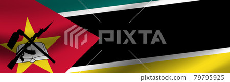 Banner with the flag of Mozambique. Fabric texture of the flag of Mozambique Banner with the flag of Mozambique. Fabric texture of the flag of Mozambique 79795925