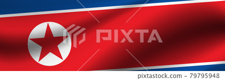 Banner with the flag of North Korea Fabric texture of the flag of North Korea 79795948