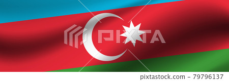 Banner with the flag of Azerbaijan. Fabric texture of the flag of Azerbaijan Banner with the flag of Azerbaijan. Fabric texture of the flag of Azerbaijan 79796137