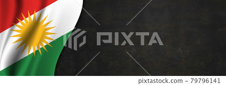 Kurdistan flag on concrete wall. Banner with fabric texture of the flag of Kurdistan Kurdistan flag on concrete wall. Banner with fabric texture of the flag of Kurdistan 79796141
