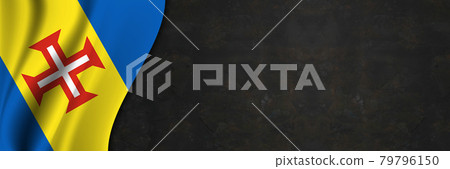 Madeira flag on concrete wall. Banner with fabric texture of the flag of Madeira Madeira flag on concrete wall. Banner with fabric texture of the flag of Madeira 79796150