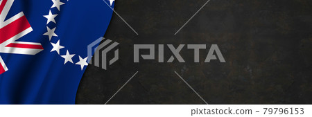 Cook Islands flag on concrete wall. Banner with fabric texture of the flag of Cook Islands 79796153