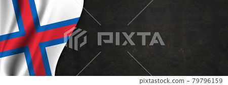 Faroe Islands flag on concrete wall. Banner with fabric texture of the flag of Faroe Islands Faroe Islands flag on concrete wall. Banner with fabric texture of the flag of Faroe Islands 79796159
