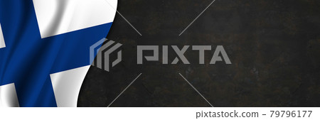Finland flag on concrete wall. Banner with fabric texture of the flag of Finland Finland flag on concrete wall. Banner with fabric texture of the flag of Finland 79796177