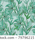 Botanical tropical green leaves in seamless pattern 79796215