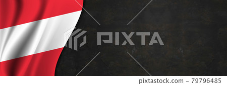 Austria flag on concrete wall. Banner with fabric texture of the flag of Austria Austria flag on concrete wall. Banner with fabric texture of the flag of Austria 79796485