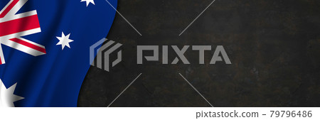 Australia flag on concrete wall. Banner with fabric texture of the flag of Australia Australia flag on concrete wall. Banner with fabric texture of the flag of Australia 79796486