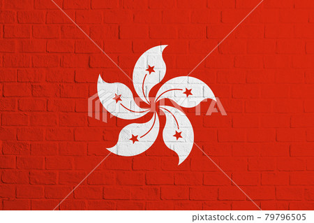 Flag of Hong Kong. Brick wall texture of the flag of Hong Kong Flag of Hong Kong. Brick wall texture of the flag of Hong Kong 79796505