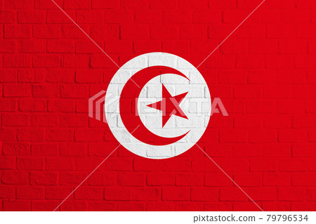 Flag of Tunisia. Brick wall texture of the flag of Tunisia 79796534