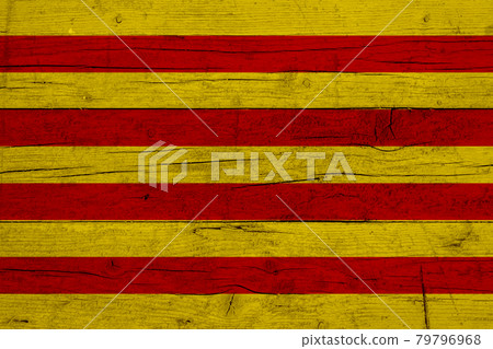 Flag of Catalonia. Wooden texture of the flag of Catalonia 79796968