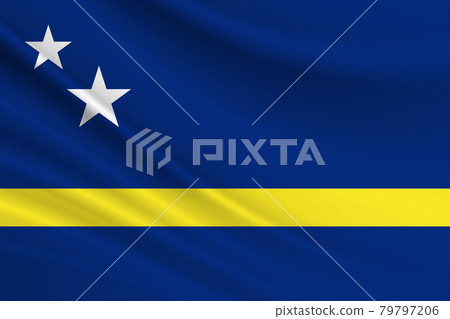 Flag of Curacao. Fabric texture of the flag of Curacao Flag of Curacao. Fabric texture of the flag of Curacao 79797206