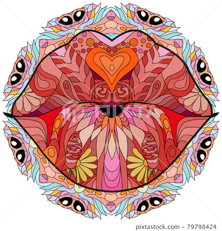 Zentangle stylized lips on mandala. Hand Drawn lace vector illustration 79798424
