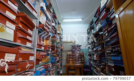 Files on Shelf. Archive with folders and documents. Files on Shelf. Archive with folders and documents. 79799037