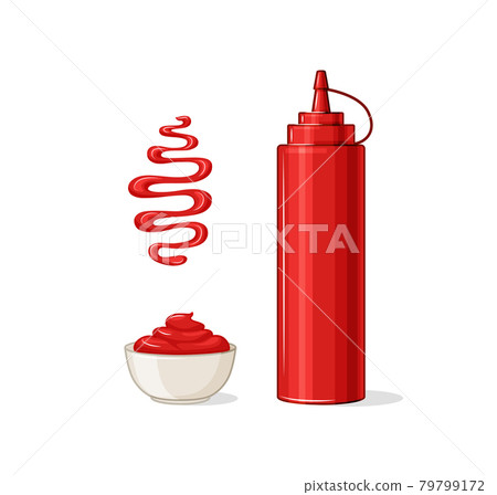 Ketchup vector set. A bottle, a gravy boat, a spot of ketchup. Ketchup vector set. A bottle, a gravy boat, a spot of ketchup. 79799172