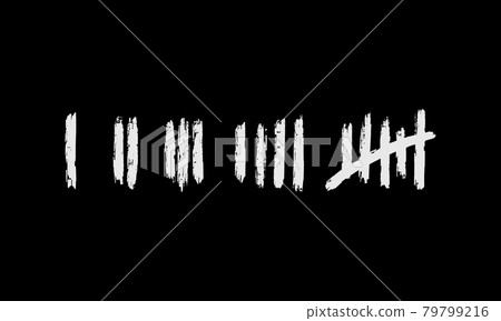 Tally mark. Hand-drawn lines or sticks drawn with chalk on a chalk board, strokes sorted by four and crossed out. Vector illustration. Tally mark. Hand-drawn lines or sticks drawn with chalk on a chalk board, strokes sorted by four and crossed out. Vector illustration. 79799216