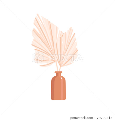A dry palm leaf in a vase. Home decor in boho style. Bohemian. Vector illustration. 79799218