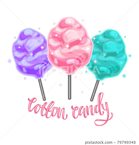Colorful illustration of cotton candy on a white isolated background. Vector. Colorful illustration of cotton candy on a white isolated background. Vector. 79799348