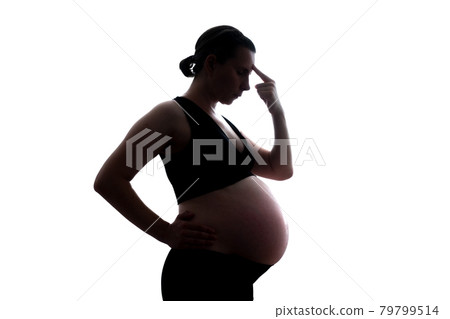 Pregnant woman looking worried thinking. Have some doubts Pregnant woman looking worried thinking. Have some doubts 79799514