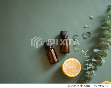 Lemon and orange citrus and eucalyptus leaves. Relaxing aroma scent. 79799757