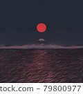 Landscape painting of the bright red moon, Mt. Fuji and grasslands 79800977