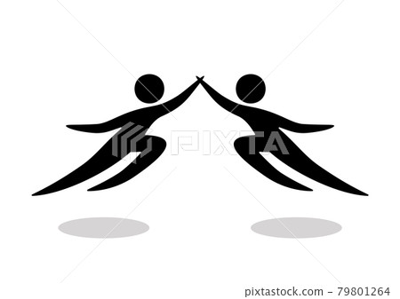 Two pictograms jumping and high-fiving: Material for competing athletes, couples, and teamwork Two pictograms jumping and high-fiving: Material for competing athletes, couples, and teamwork 79801264