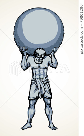 Atlas keeps the earth on their shoulders. Vector drawing silhouette 79801296