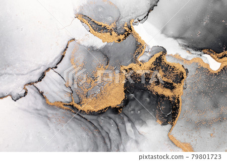 Black gold abstract background of marble liquid ink art painting on paper . Black gold abstract background of marble liquid ink art painting on paper . 79801723
