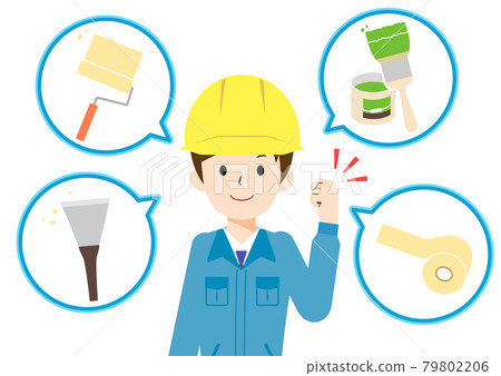 Painting of a male worker explaining the business contents 79802206
