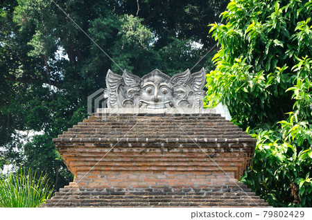 Stone work design and detail at Stone carving work with Javanese and Hindu influences. Located in the Old Grand Mosque of Mataram Kotagede, Jogjakarta Indonesia. Was build circa 1575. 79802429