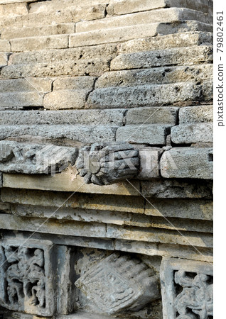 Stone work design and detail at Stone carving work with Javanese and Hindu influences. Located in the Old Grand Mosque of Mataram Kotagede, Jogjakarta Indonesia. Was build circa 1575. 79802461