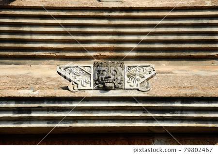 Stone work design and detail at Stone carving work with Javanese and Hindu influences. Located in the Old Grand Mosque of Mataram Kotagede, Jogjakarta Indonesia. Was build circa 1575. 79802467