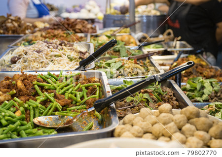 Thai street foods, Thai foods style Rice and Curry at market Bangkok of Thailand. Thai street foods, Thai foods style Rice and Curry at market Bangkok of Thailand. 79802770