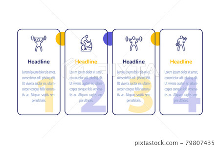 Gym training and workout, four steps infographic Gym training and workout, four steps infographic 79807435