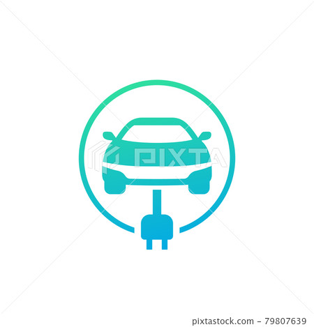 electric car with plug, ev charging station icon electric car with plug, ev charging station icon 79807639