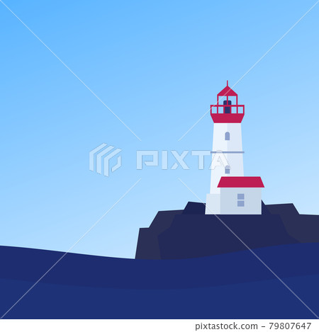 Lighthouse on the coast in the daytime, vector Lighthouse on the coast in the daytime, vector 79807647