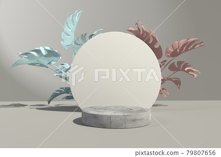 3D render of minimal podium and tropical plants 79807656
