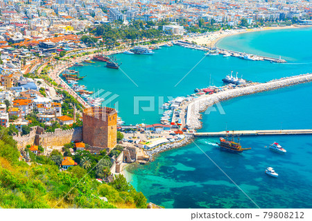 Panoramic view of the harbor of Alanya on a beautiful summer day. Alanya, Turkey Panoramic view of the harbor of Alanya on a beautiful summer day. Alanya, Turkey 79808212