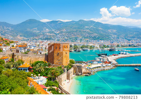 Panoramic view of the harbor of Alanya on a beautiful summer day. Alanya, Turkey Panoramic view of the harbor of Alanya on a beautiful summer day. Alanya, Turkey 79808213