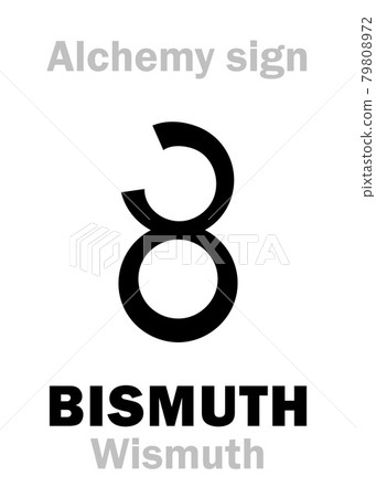 Alchemy Alphabet: BISMUTH (Bismuthum/Bisemutum < german: Wismuth "white mass"), also: Tinglass. Also: Bismuth ore, metal. Chemical formula=[Bi]. Alchemical sign, Medieval symbol. 79808972
