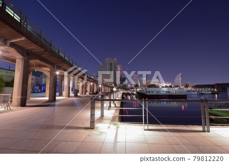 Night view of Yokohama Elephant Nose Park sightseeing boat platform 79812220