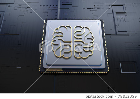 golden artificial intelligence brain or circuit brain 79812359