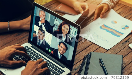 Video call group business people meeting on virtual workplace or remote office Video call group business people meeting on virtual workplace or remote office 79812369