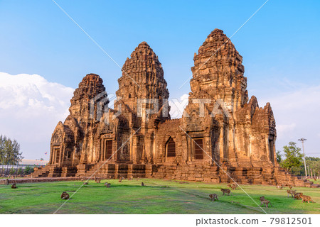 Phra Prang Sam Yot temple in Lopburi province, Thailand. 79812501