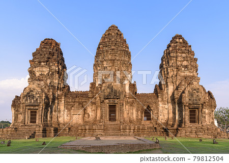 Phra Prang Sam Yot temple in Lopburi province, Thailand. 79812504