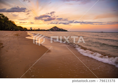 Suan Son Pradipat Beach at sunset in Prachuap Khiri Khan, Thailand Suan Son Pradipat Beach at sunset in Prachuap Khiri Khan, Thailand 79813378